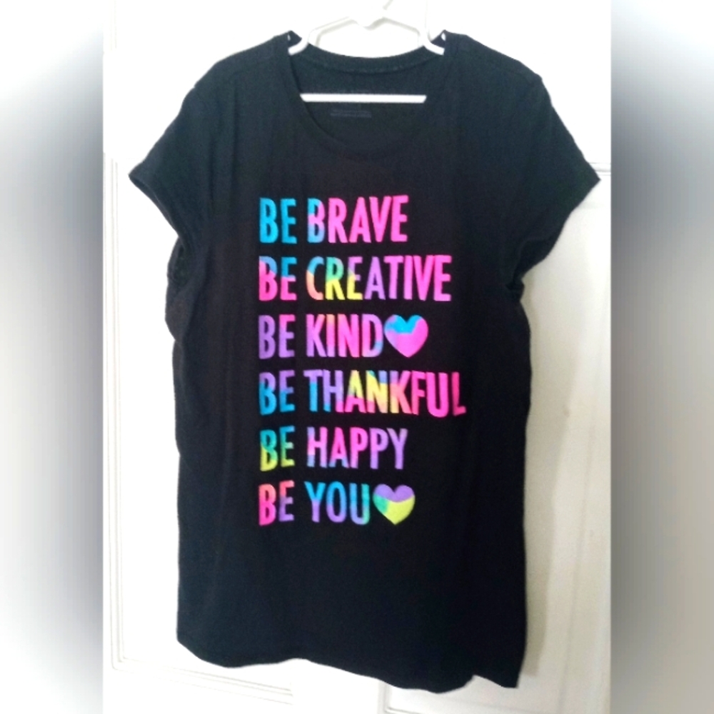 Place Kids XXL  Long Black Tee with Colorful Inspirational Text